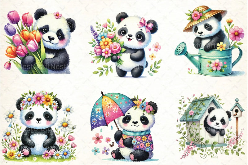 Cute Spring Panda Clipart Bundle 99 - CraftNest - Digital Crafting and Art