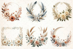 Boho Floral Frame Border Wreath Clipart Bundle - CraftNest - Digital Crafting and Art
