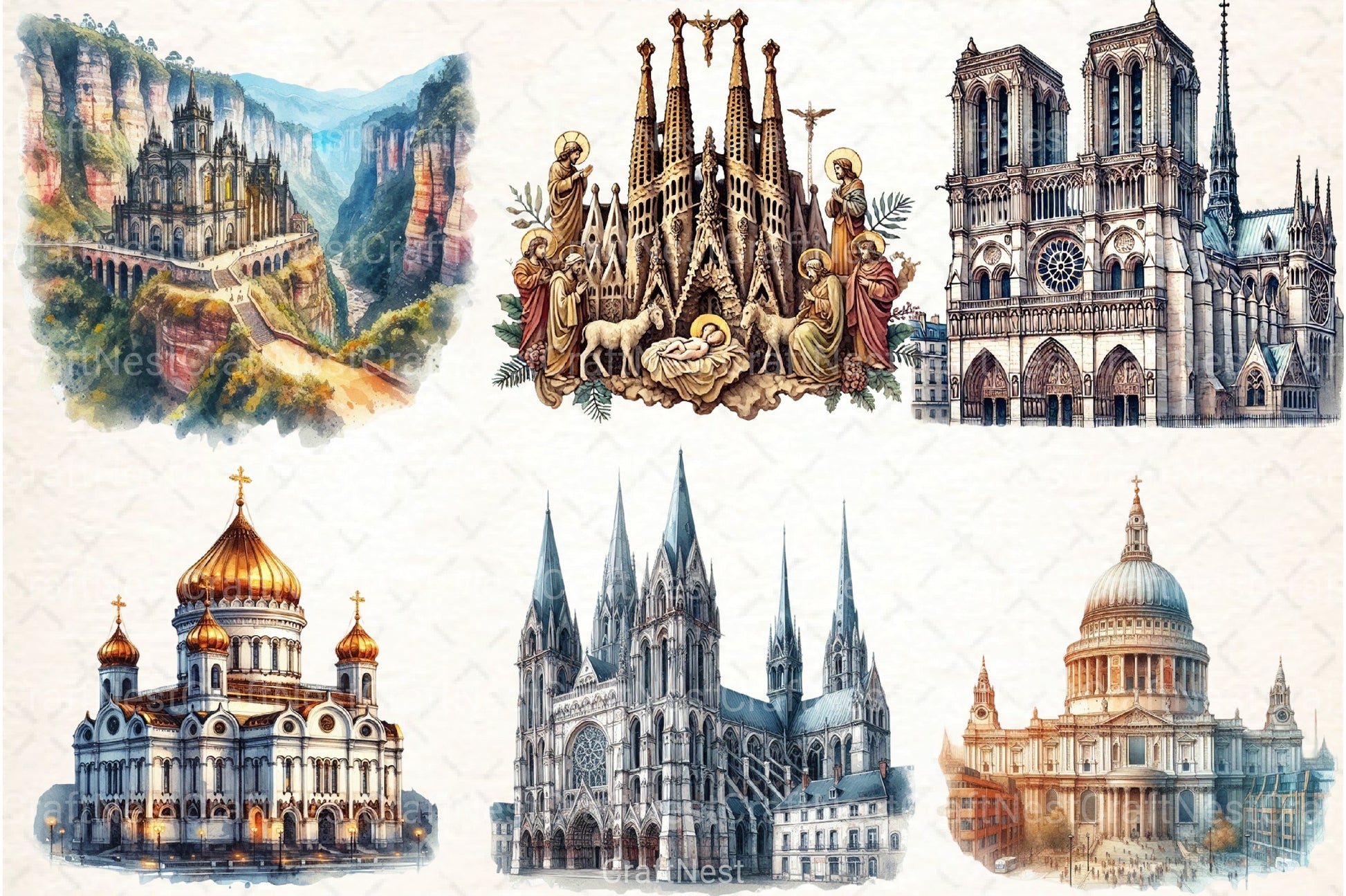 Famous Churches Clipart Bundle - CraftNest - Digital Crafting and Art