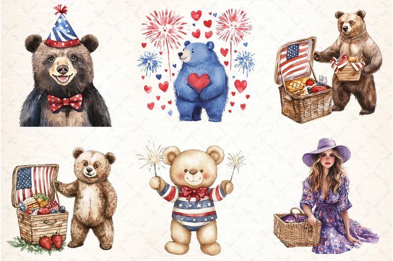Teddy Bears 4th of July Clipart Bundle - CraftNest - Digital Crafting and Art