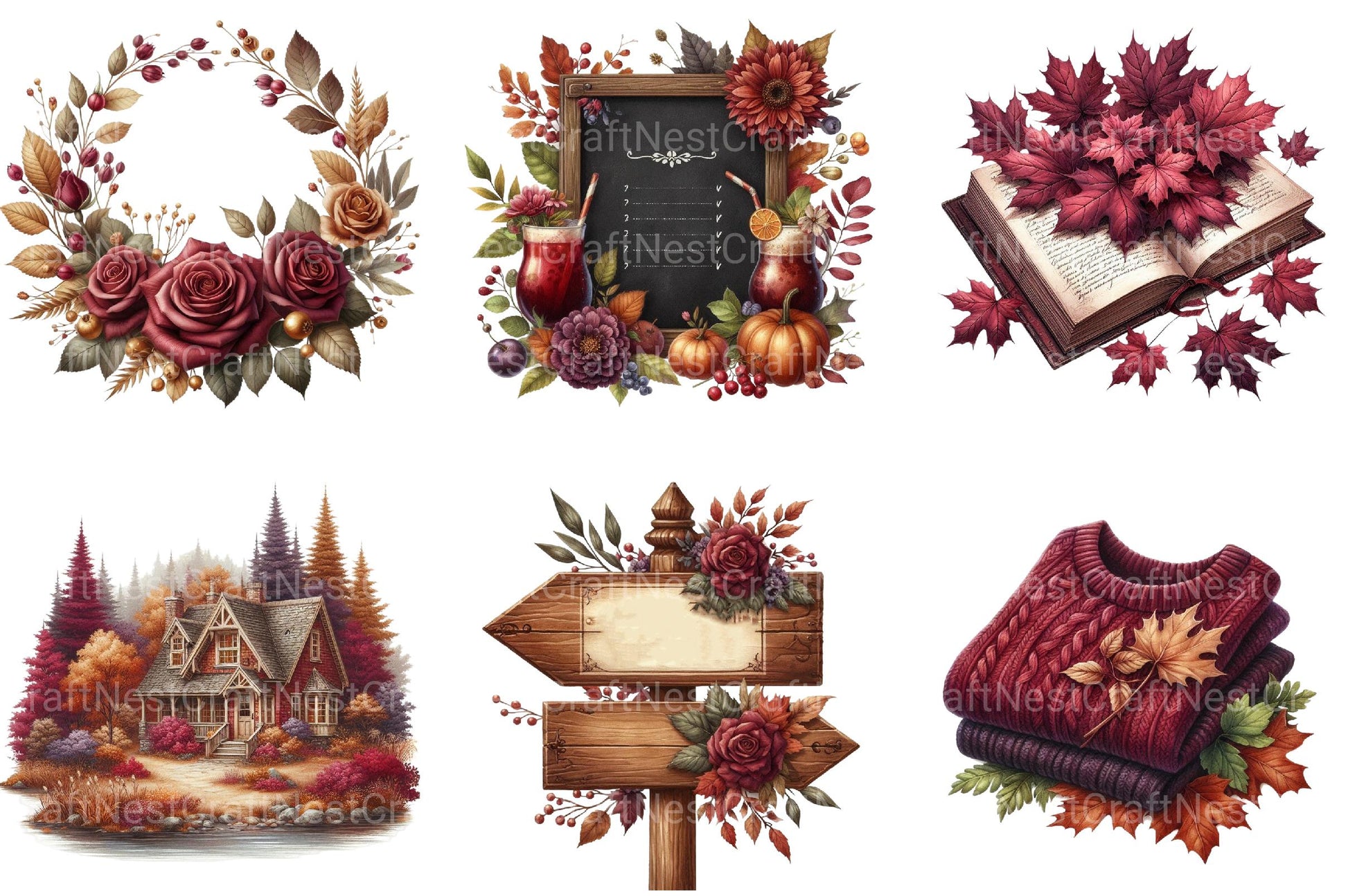 Burgundy Autumn Clipart - CraftNest - Digital Crafting and Art