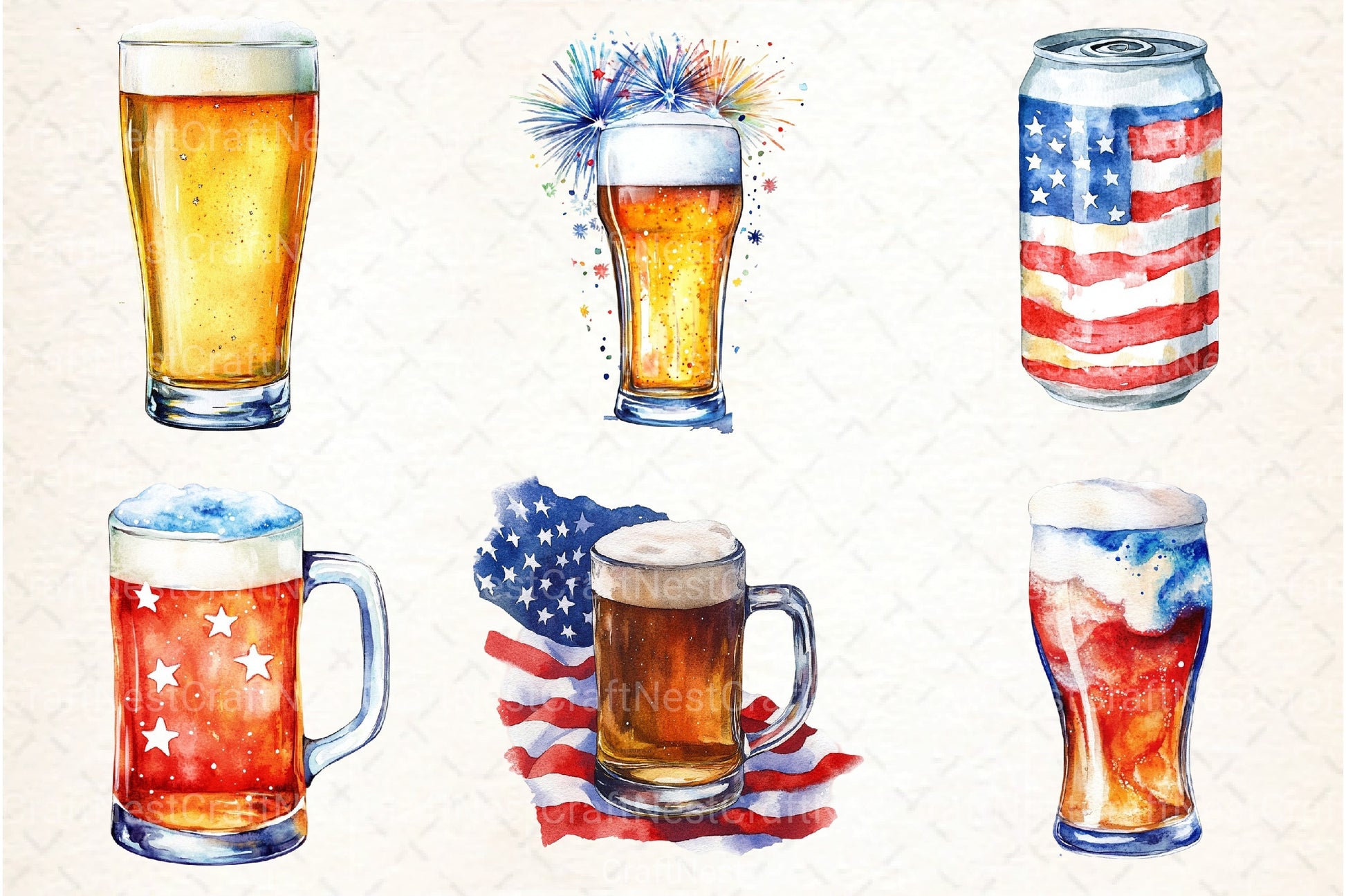 Patriotic 4th of July Beer Glass Clipart Bundle - CraftNest - Digital Crafting and Art