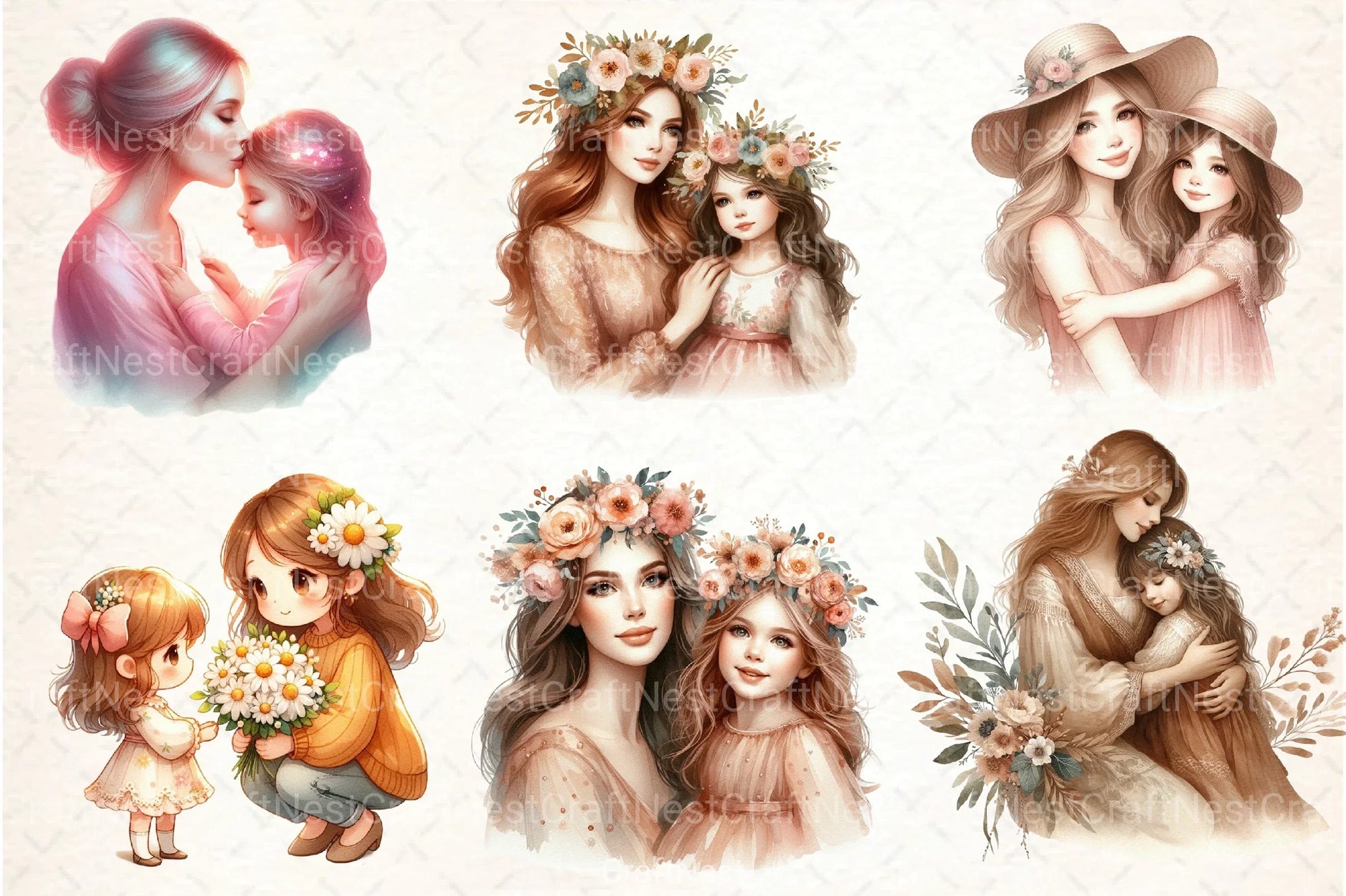 Mother's Day Mum and Daughter Clipart Bundle - CraftNest - Digital Crafting and Art