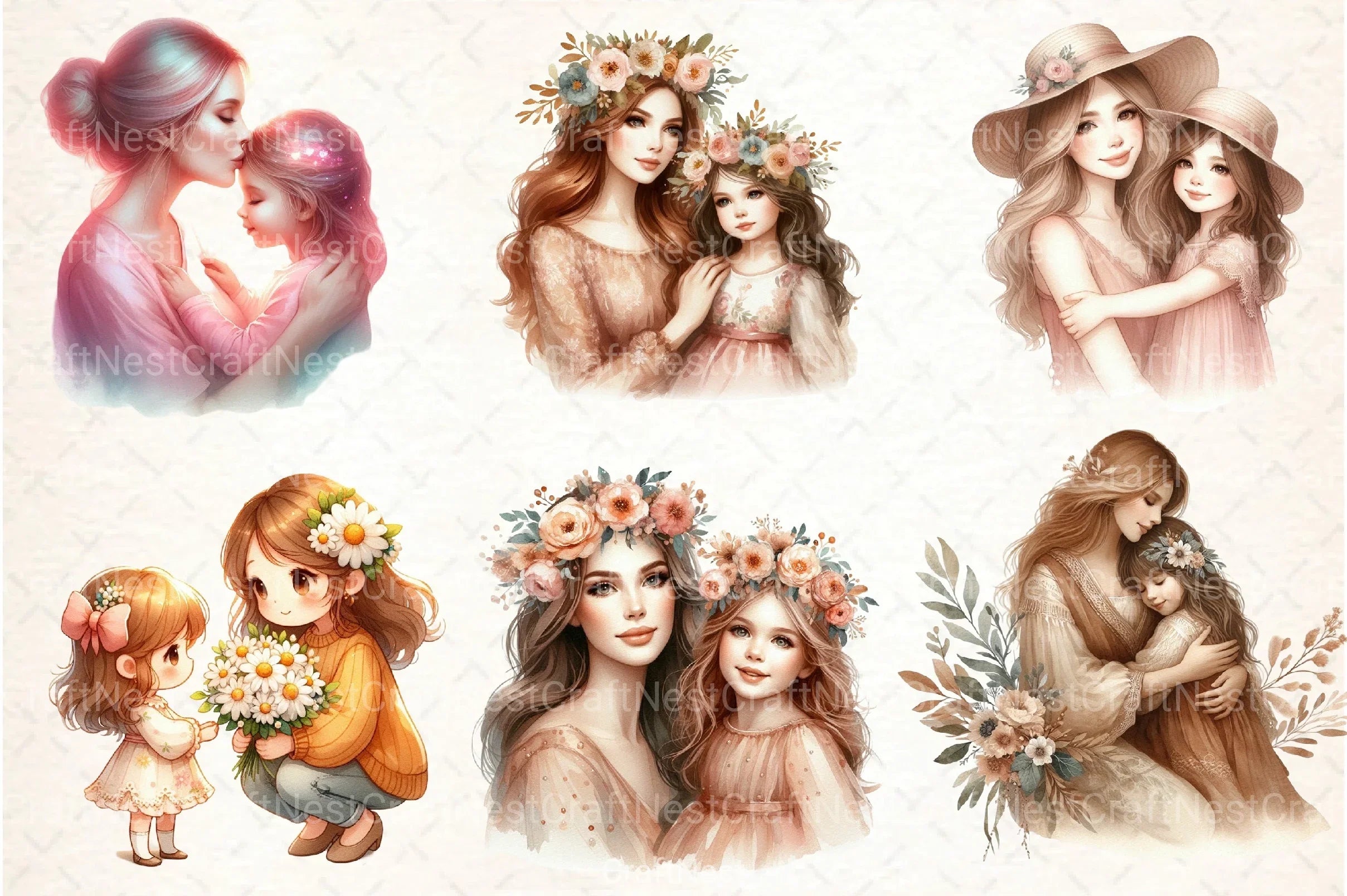 Mother's Day Mum and Daughter Clipart Bundle - CraftNest - Digital Crafting and Art