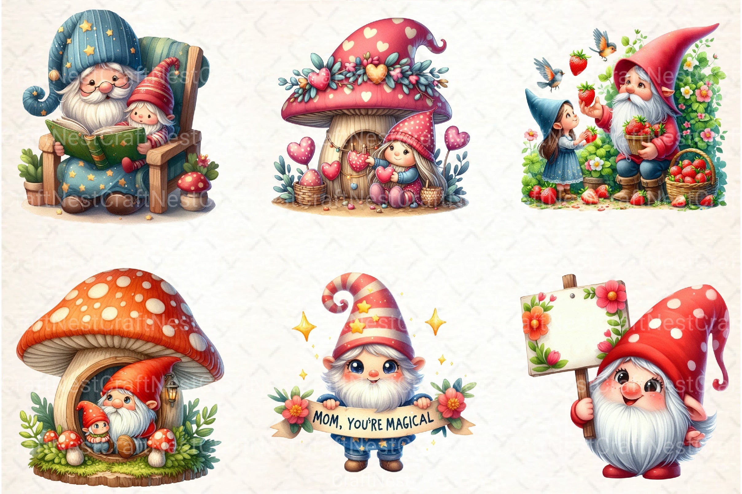 Mother's Day Gnomes Clipart Bundle 1 - CraftNest - Digital Crafting and Art