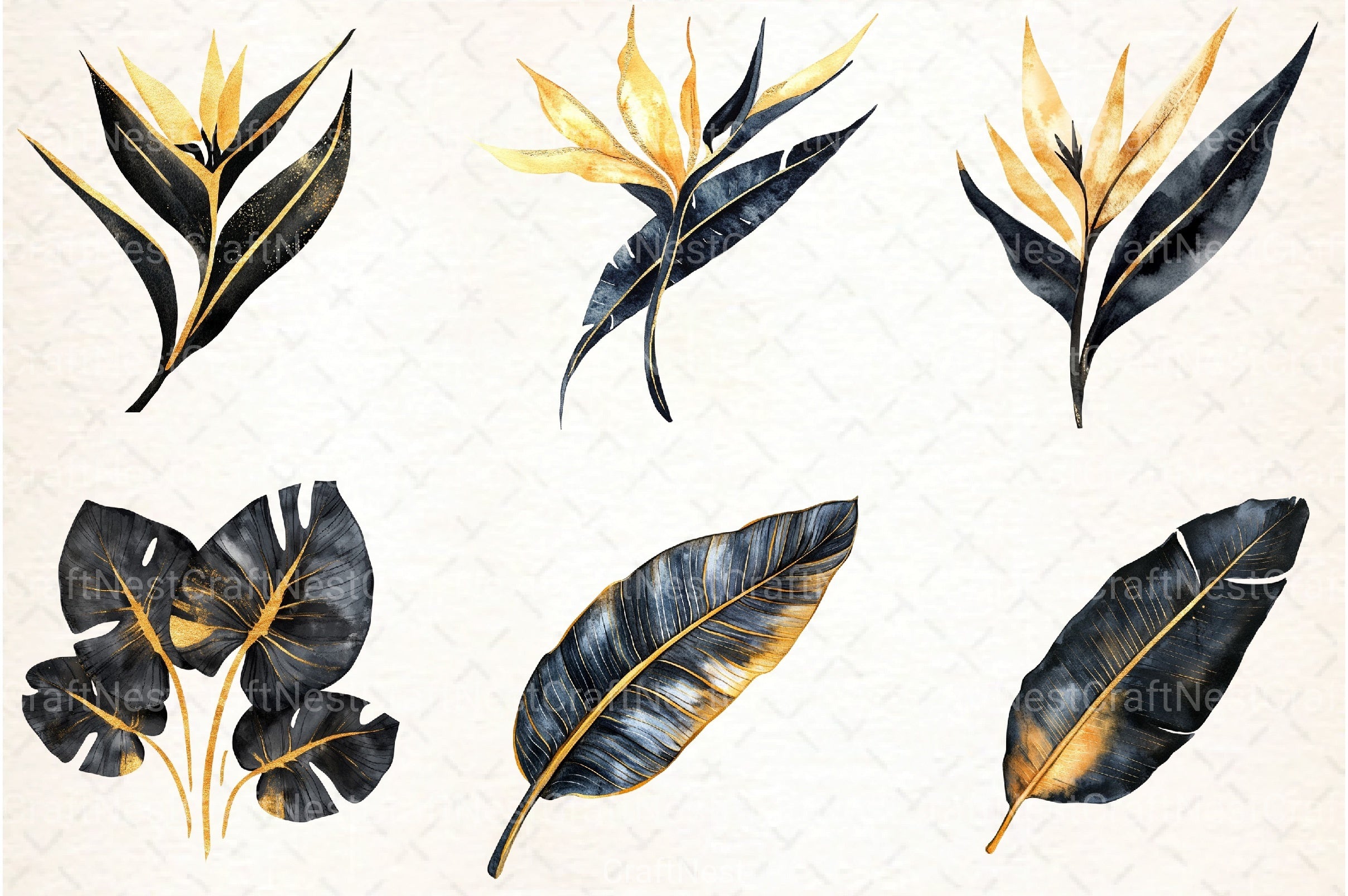Black and Gold Tropical Clipart Bundle - CraftNest - Digital Crafting and Art