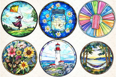 Round Stained Glass Summer Clipart Bundle 10 - CraftNest - Digital Crafting and Art
