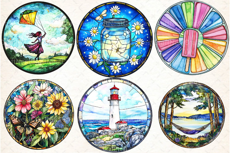 Round Stained Glass Summer Clipart Bundle 10 - CraftNest - Digital Crafting and Art