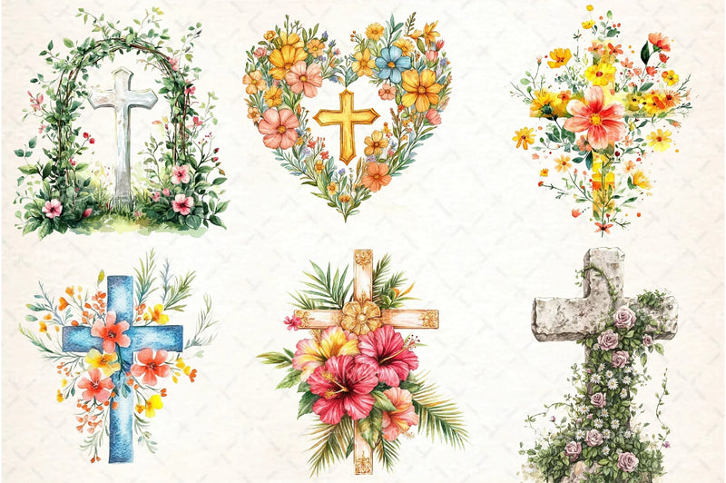Summer Floral Cross Clipart Bundle 35 - CraftNest - Digital Crafting and Art