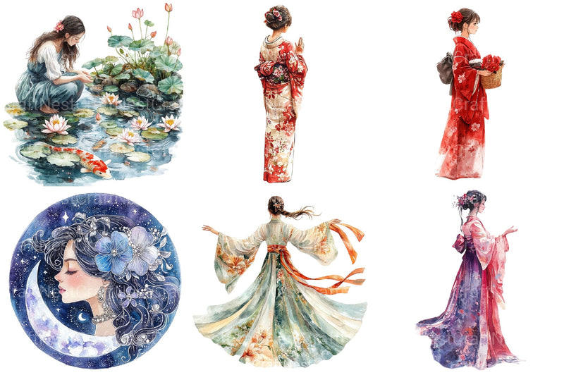 Japanese Flower Maiden Clipart Bundle - CraftNest - Digital Crafting and Art