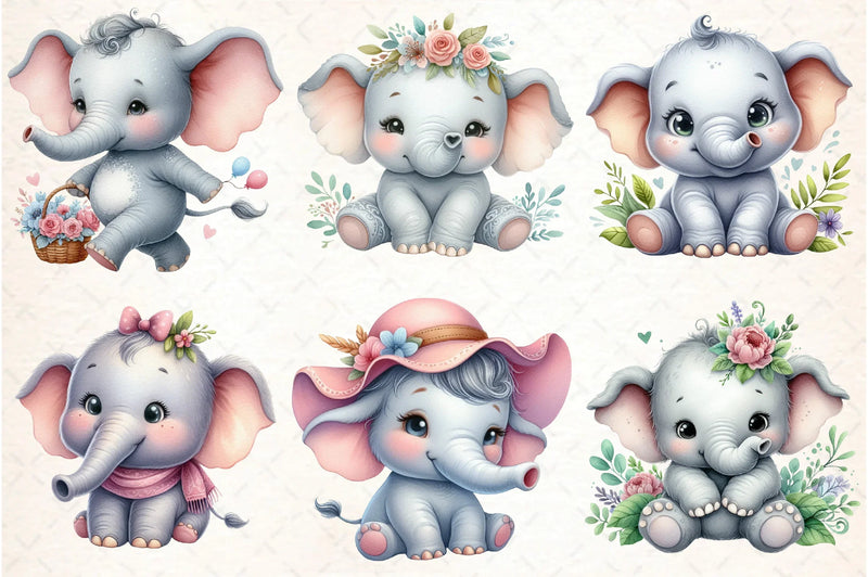 Cute Baby Elephant Clipart Bundle - CraftNest - Digital Crafting and Art