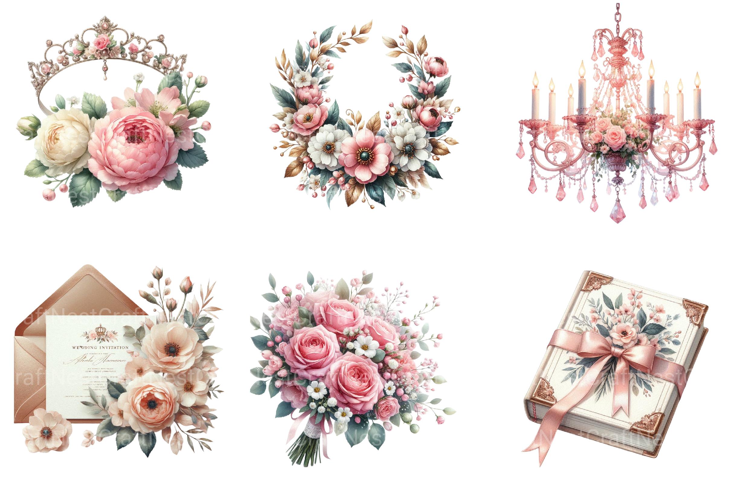 Romantic Pink Wedding Clipart - CraftNest - Digital Crafting and Art