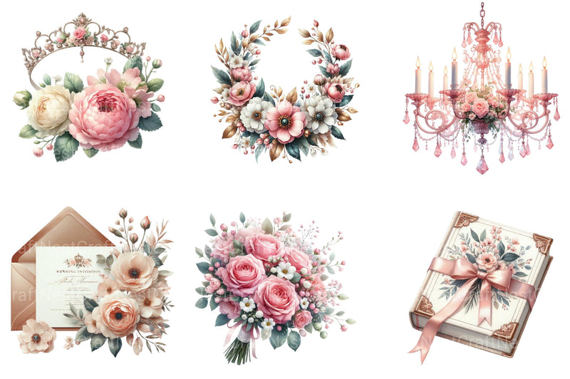 Romantic Pink Wedding Clipart - CraftNest - Digital Crafting and Art