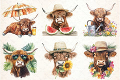 Summer Highland Cow Clipart Bundle - CraftNest - Digital Crafting and Art