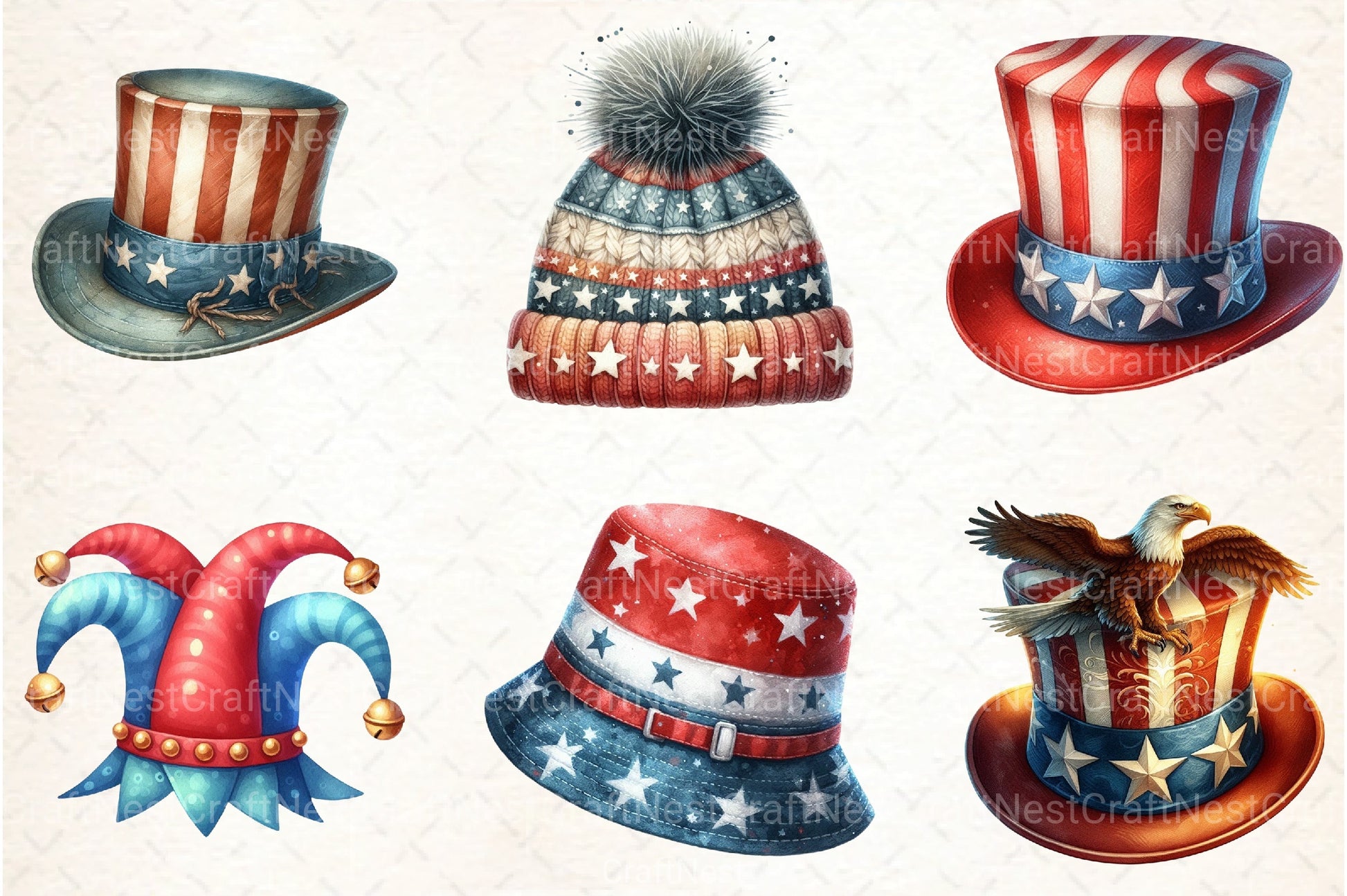 4th of July USA Patriotic Hat Clipart Bundle - CraftNest - Digital Crafting and Art