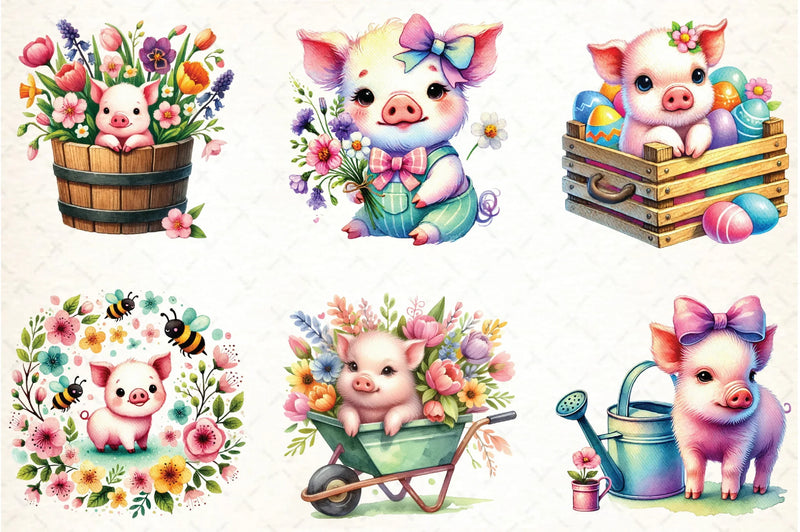 Spring Pig Clipart Bundle - CraftNest - Digital Crafting and Art