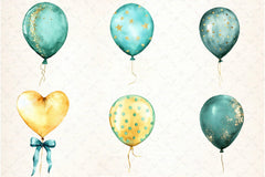 Teal and Gold Balloons Clipart Bundle - CraftNest - Digital Crafting and Art