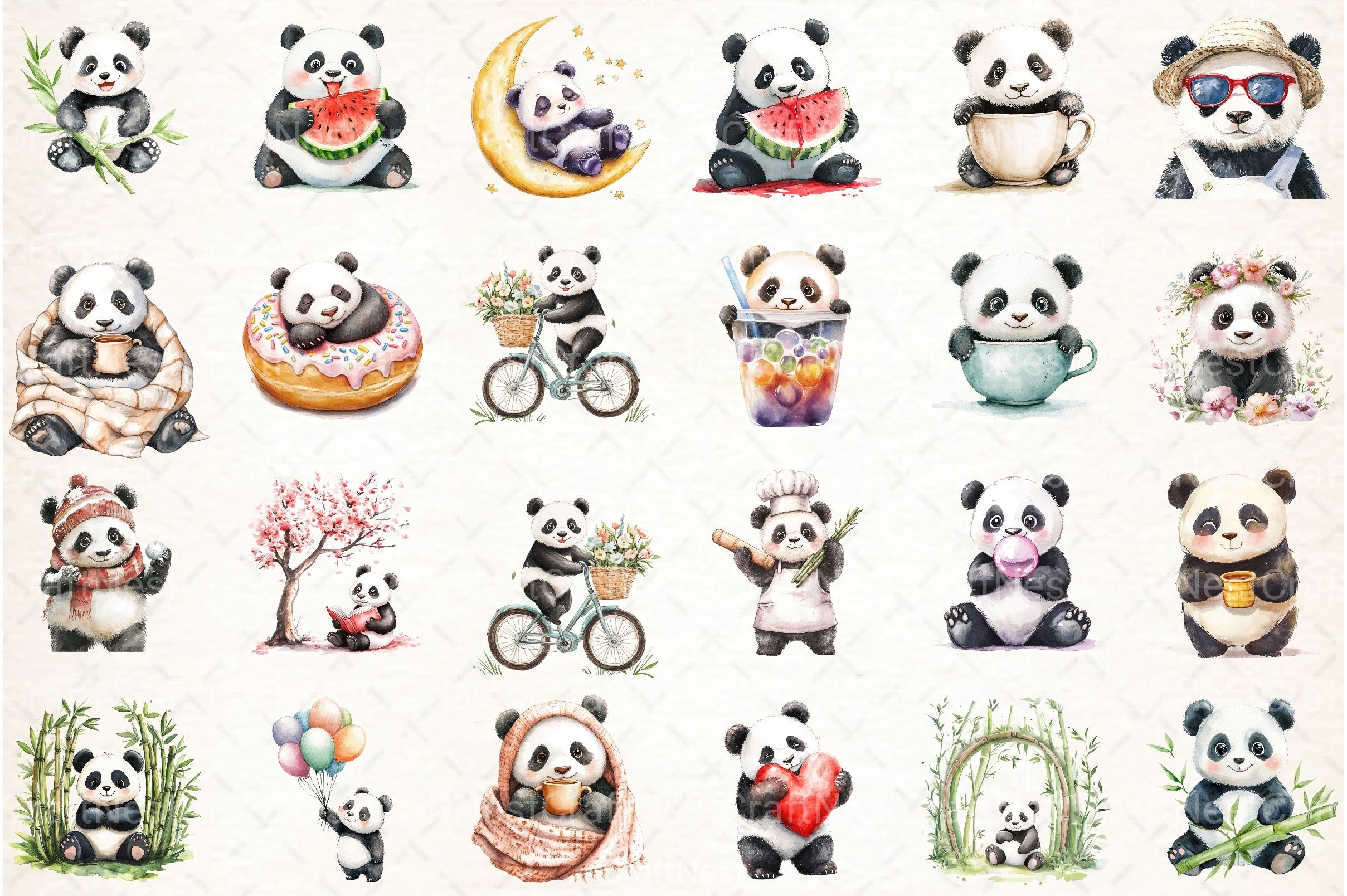 Cute Panda Clipart Bundle 9 - CraftNest - Digital Crafting and Art