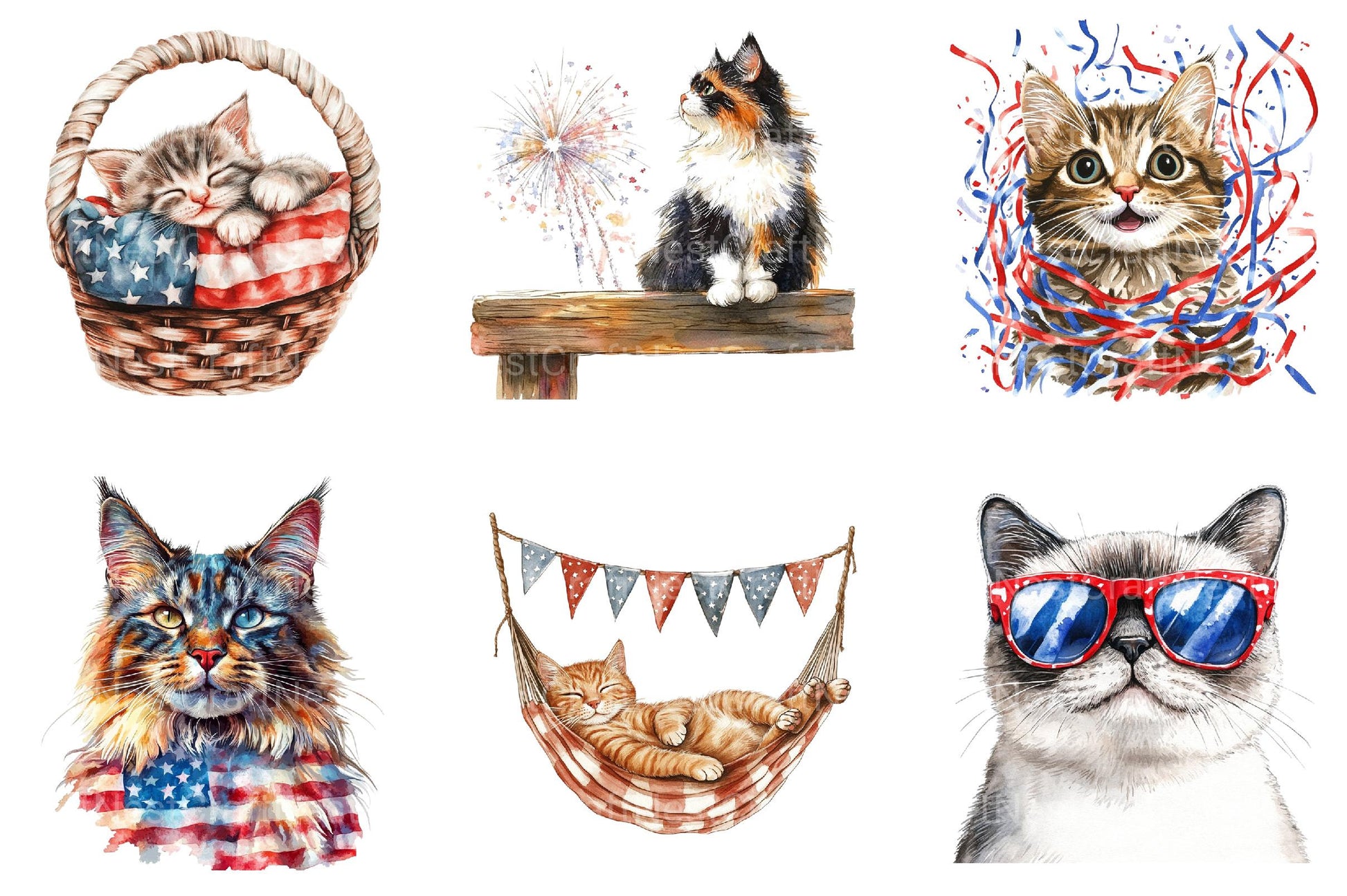 4th of July Cat Clipart - CraftNest - Digital Crafting and Art