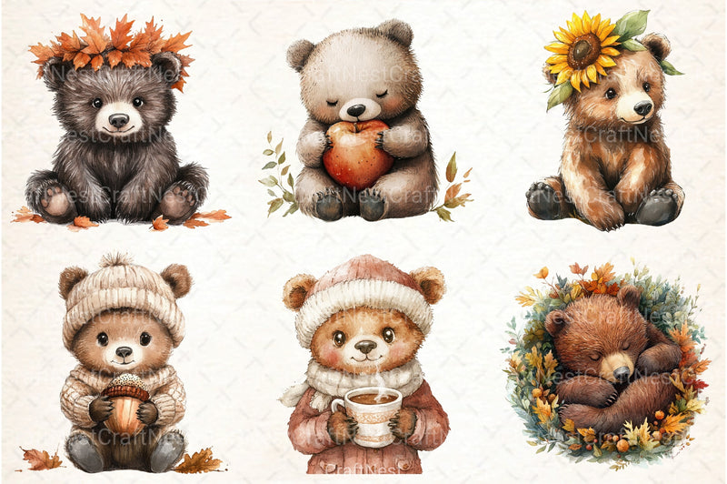 Autumn Bear Clipart Bundle - CraftNest - Digital Crafting and Art