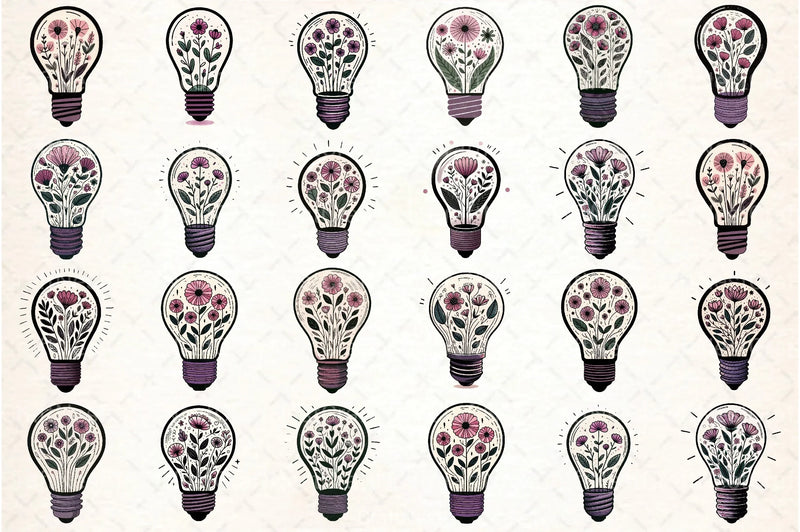 Flower Light Bulb Clipart Bundle - CraftNest - Digital Crafting and Art