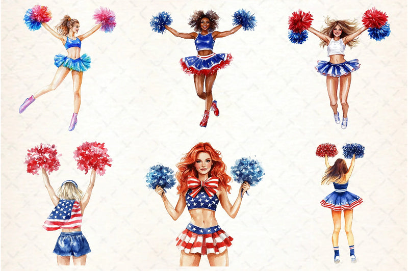 Cheerleader 4th of July Clipart Bundle - CraftNest - Digital Crafting and Art