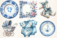 Blue Toile Baby Clipart Bundle - CraftNest - Digital Crafting and Art