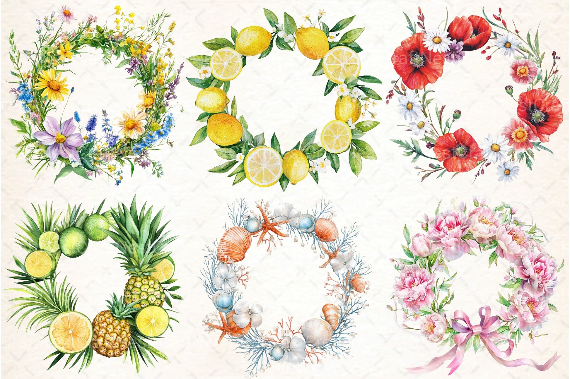 Summer Wreath Clipart Bundle 99 - CraftNest - Digital Crafting and Art