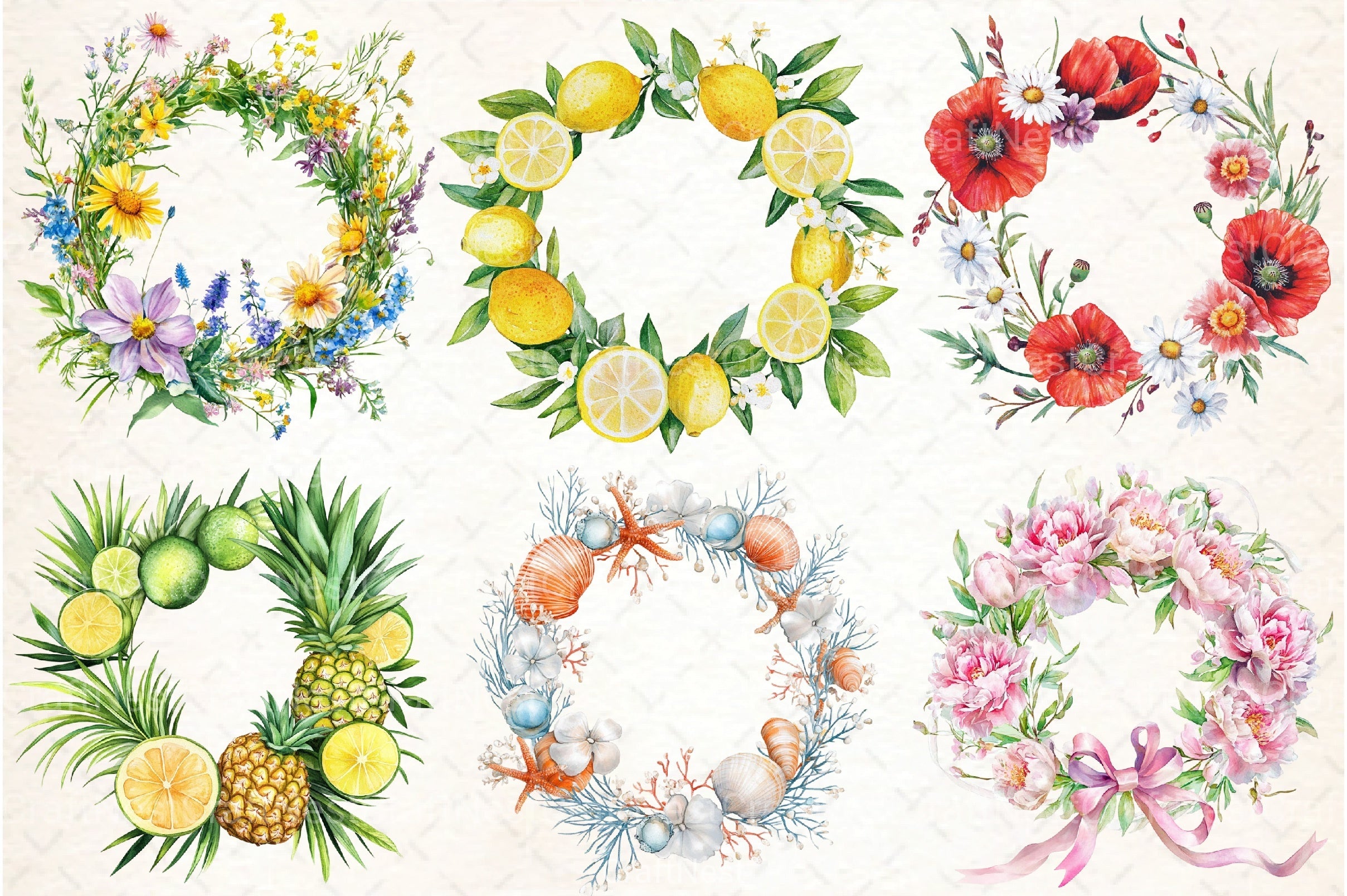 Summer Wreath Clipart Bundle 99 - CraftNest - Digital Crafting and Art