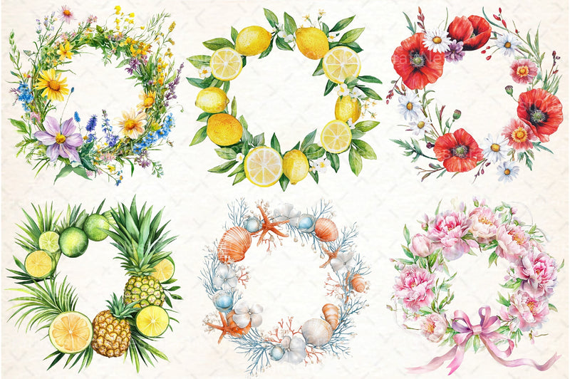 Summer Wreath Clipart Bundle 99 - CraftNest - Digital Crafting and Art