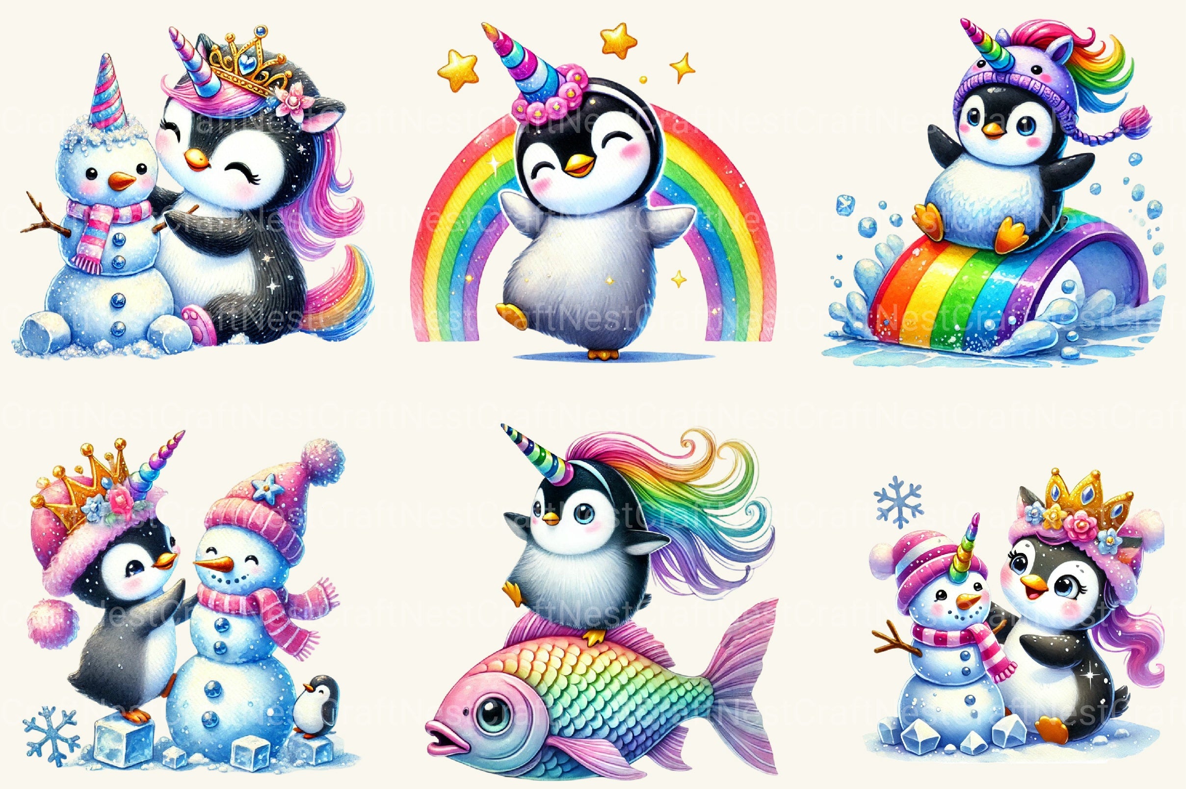 Unicorn Penguin Clipart Bundle 2 - CraftNest - Digital Crafting and Art
