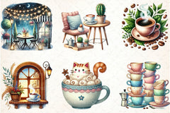 Cute Coffee Shop Café Clipart Bundle - CraftNest - Digital Crafting and Art