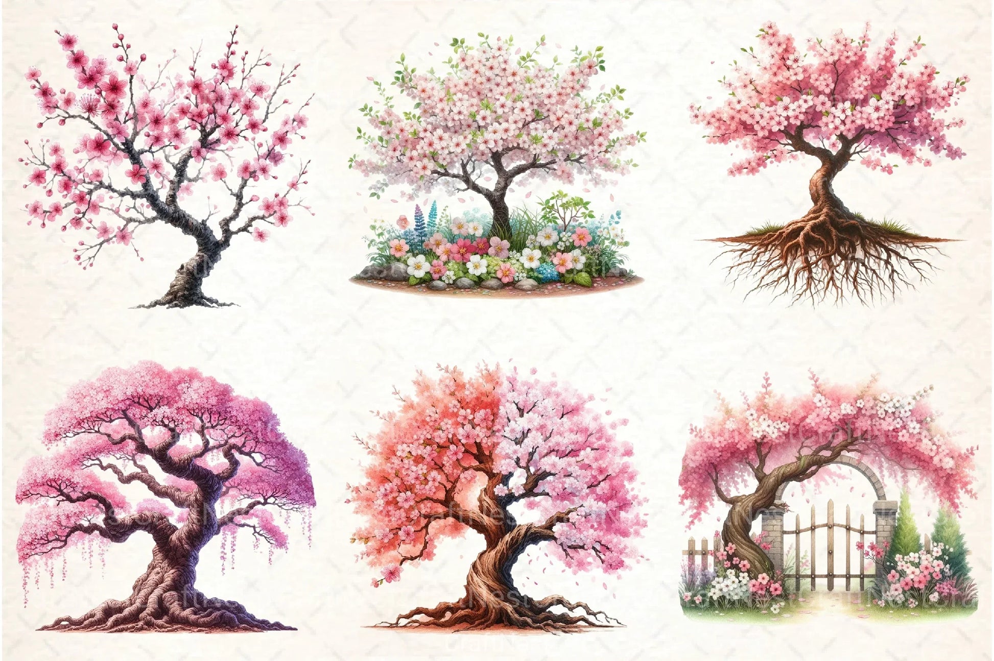 Japanese Cherry Blossom Tree Clipart Bundle 5 - CraftNest - Digital Crafting and Art