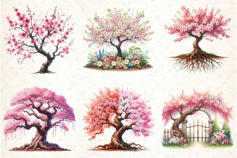 Japanese Cherry Blossom Tree Clipart Bundle 5 - CraftNest - Digital Crafting and Art