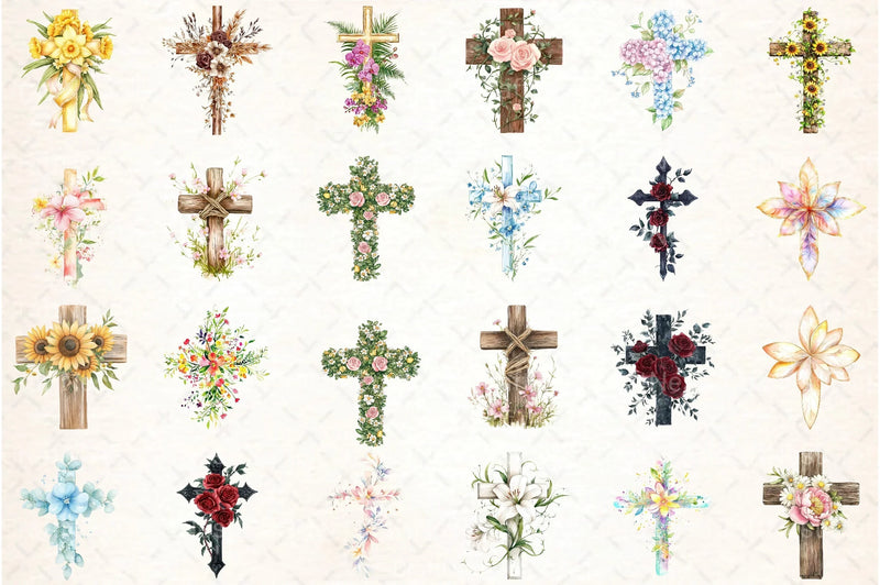Floral Cross Clipart Bundle - CraftNest - Digital Crafting and Art