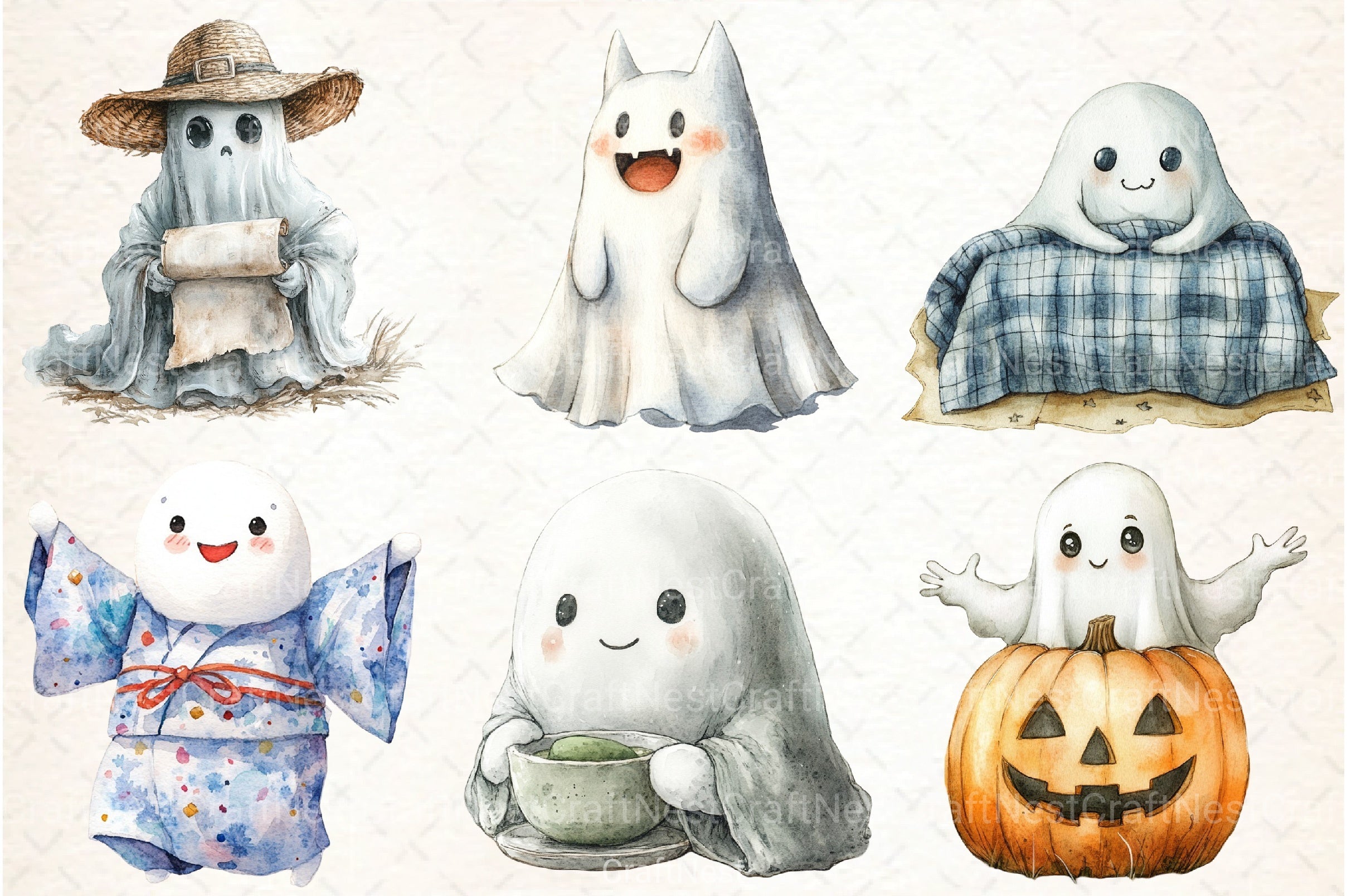 Cute Japanese Ghost Clipart Bundle - CraftNest - Digital Crafting and Art