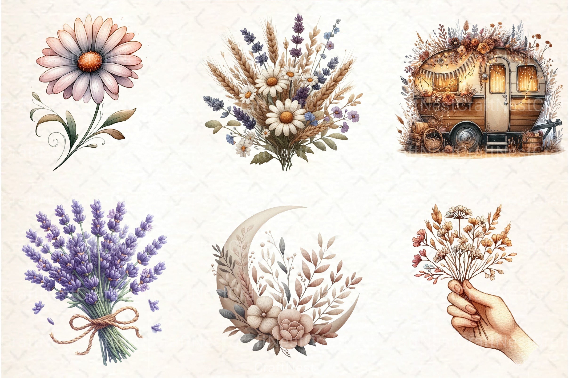 Boho Flower Art Design Clipart Bundle - CraftNest - Digital Crafting and Art