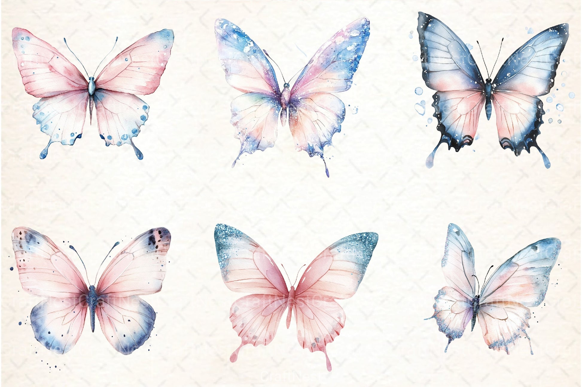 Blush Blue Glitter Butterflies Clipart Bundle - CraftNest - Digital Crafting and Art