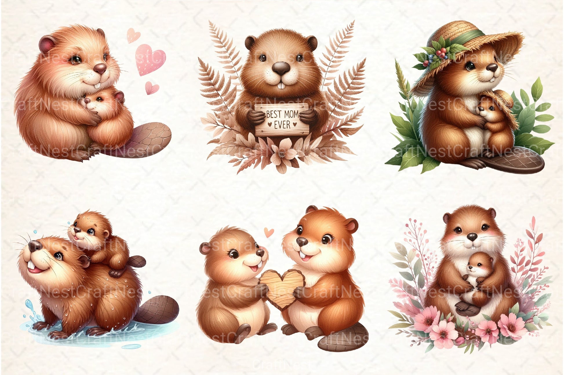 American Beaver Mother's Day Clipart Bundle - CraftNest - Digital Crafting and Art