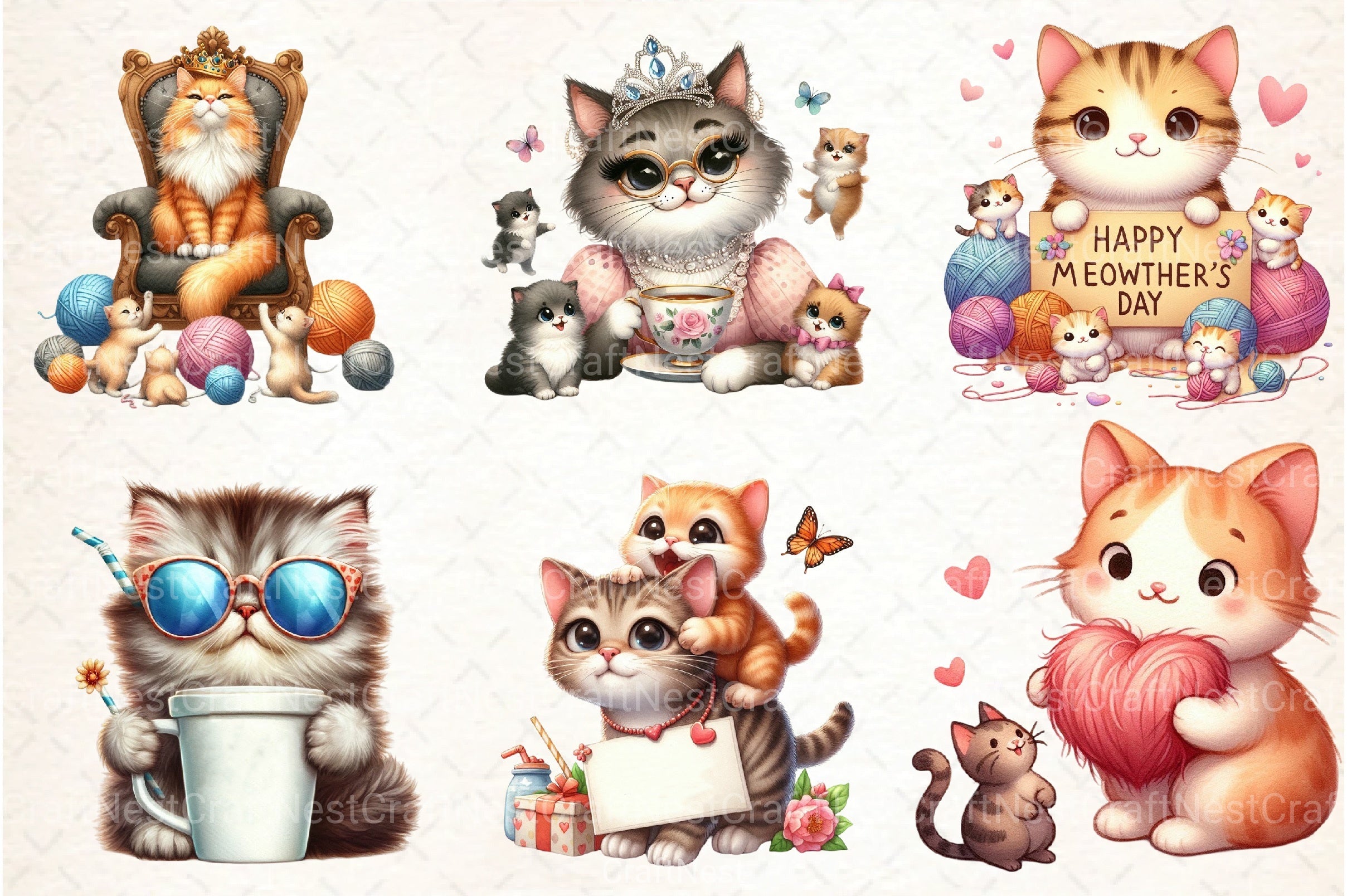 Funny Cat Mother's Day Clipart Bundle - CraftNest - Digital Crafting and Art