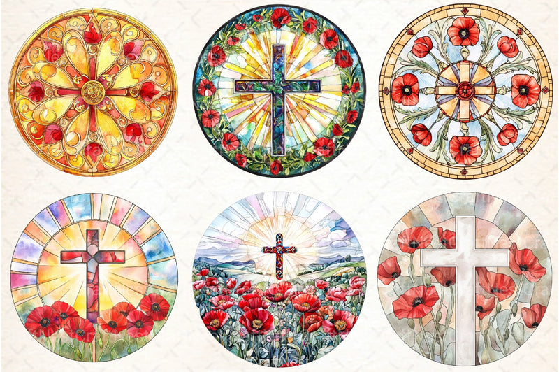 Poppy & Cross Faux Stained Glass Clipart Bundle 13 - CraftNest - Digital Crafting and Art