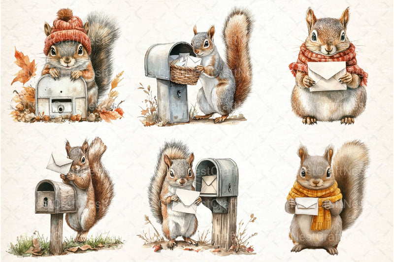 Autumn Squirrel with Mailbox Clipart Bundle 4 - CraftNest - Digital Crafting and Art