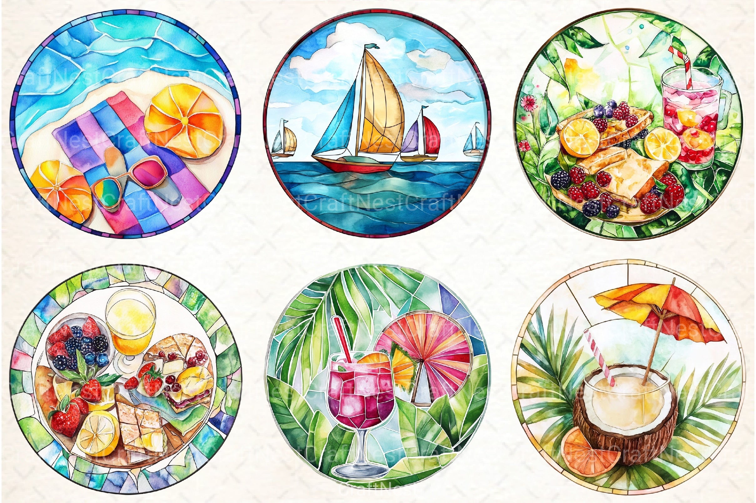 Stained Glass Summer Clipart Bundle - CraftNest - Digital Crafting and Art