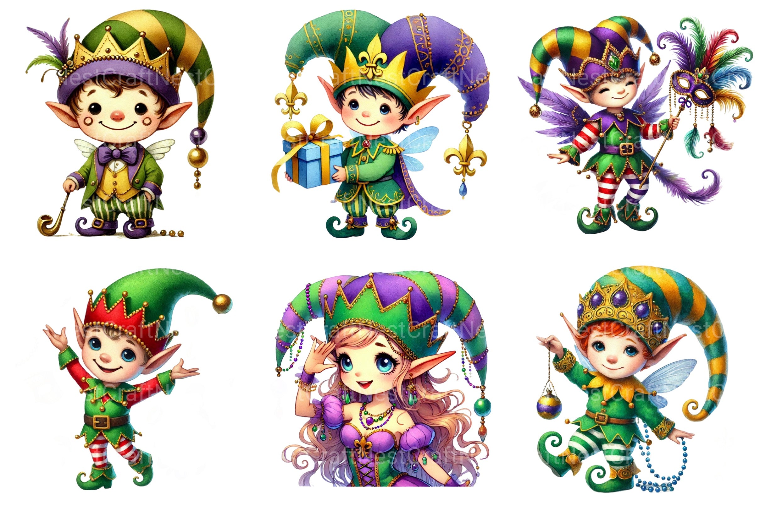 Mardi Gras Elves Clipart Bundle - CraftNest - Digital Crafting and Art