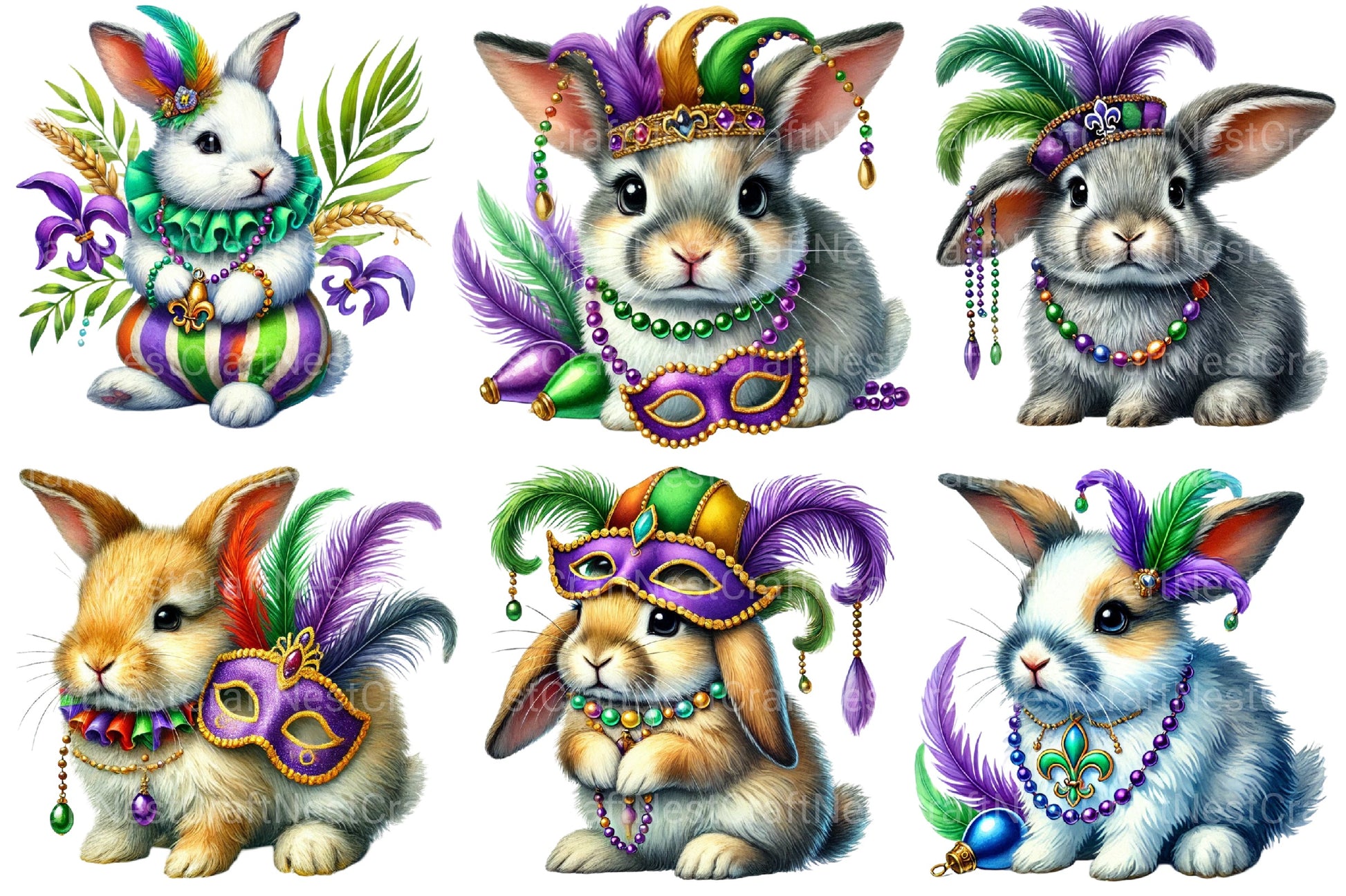 Mardi Gras Bunny Clipart Bundle - CraftNest - Digital Crafting and Art