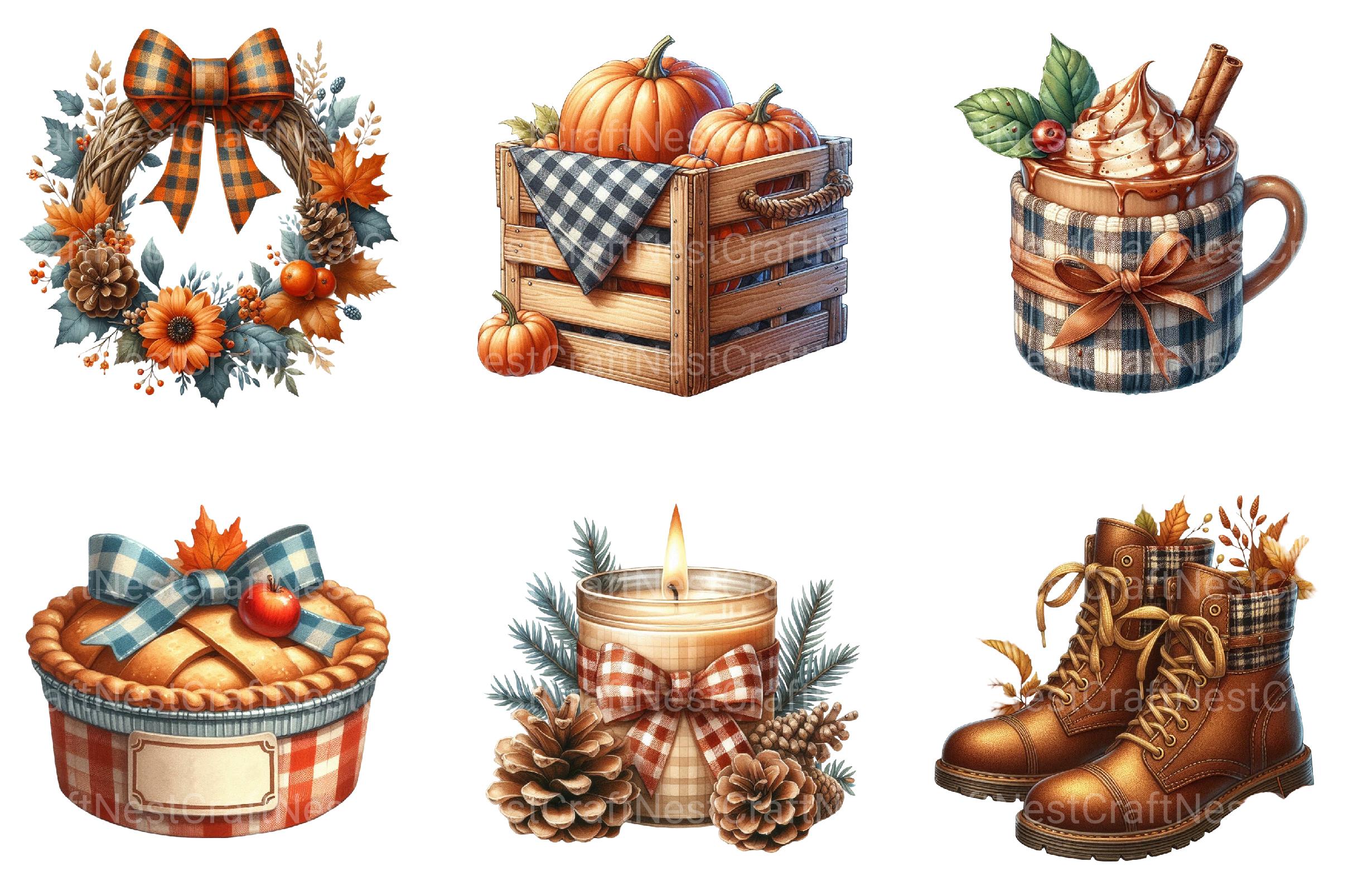 Gingham Autumn Clipart Bundle - CraftNest - Digital Crafting and Art