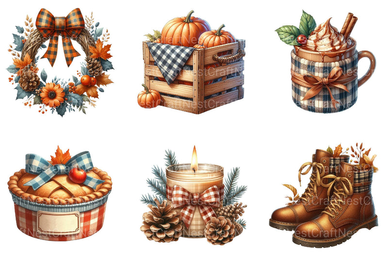Gingham Autumn Clipart Bundle - CraftNest - Digital Crafting and Art