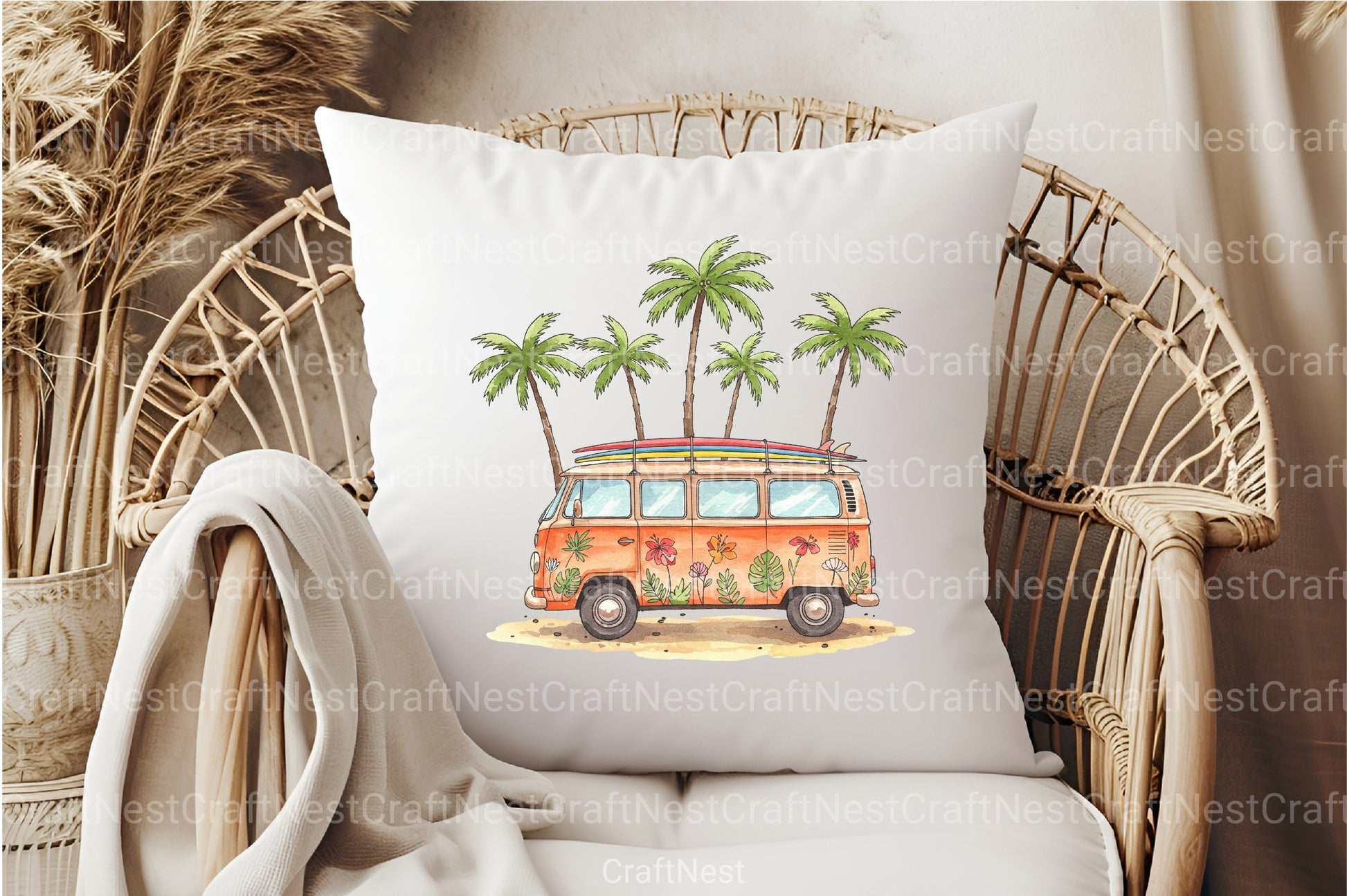 Vintage Van with Surfboards Clipart Bundle - CraftNest - Digital Crafting and Art