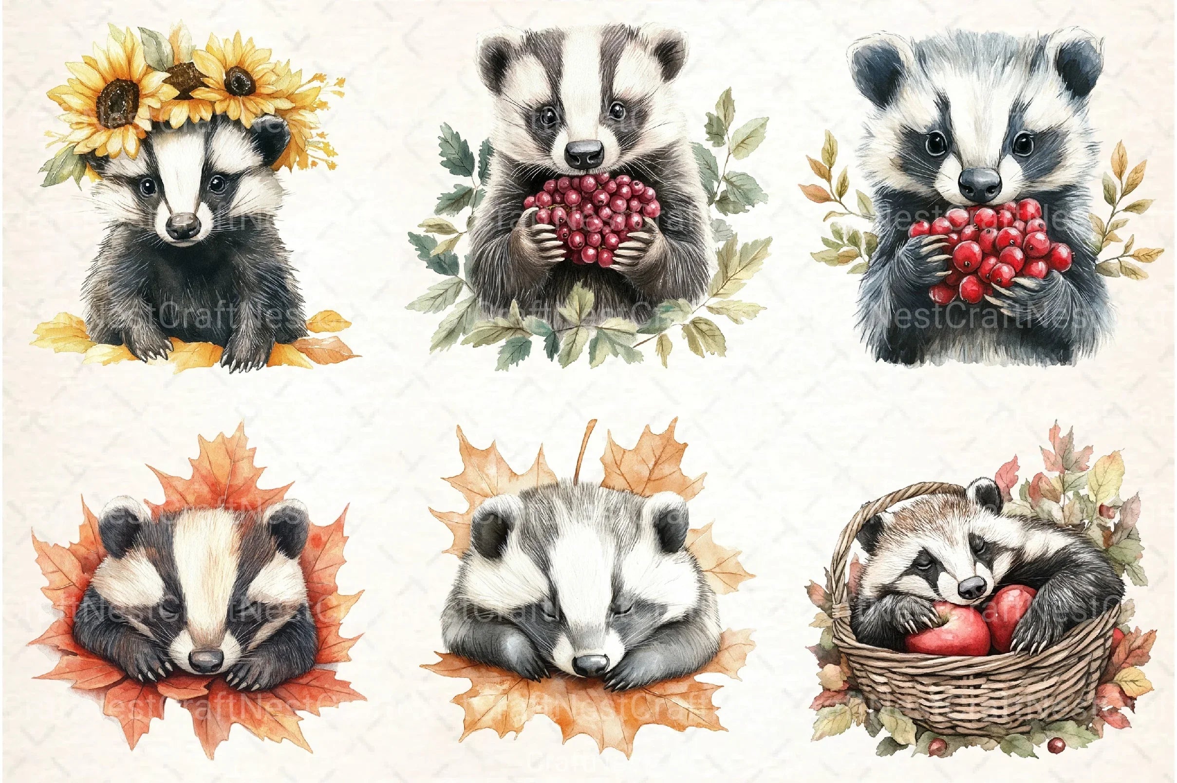 Autumn Badger Clipart Bundle - CraftNest - Digital Crafting and Art