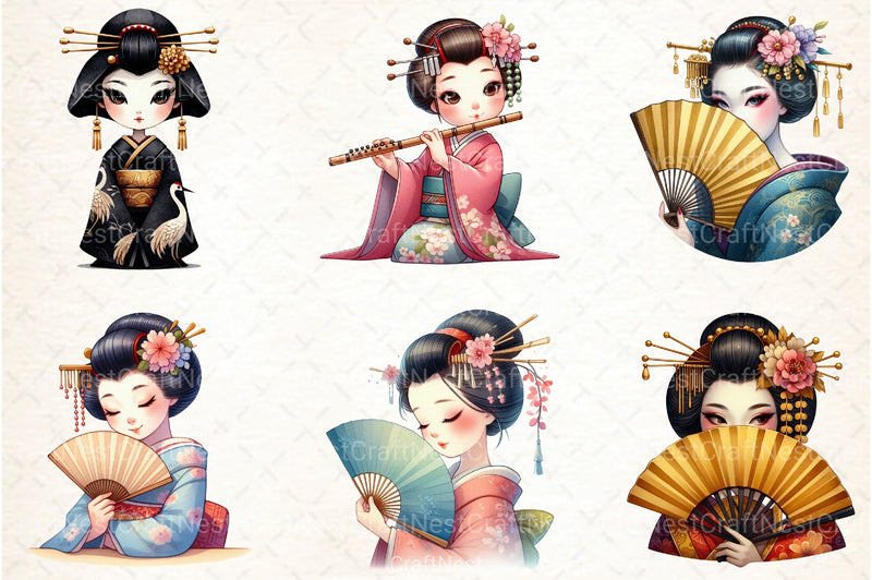 Japanese Geisha Clipart Bundle - CraftNest - Digital Crafting and Art